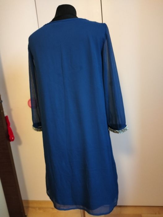 Kobaltowa elegancka szyfonowa sukienka rozmiar 40