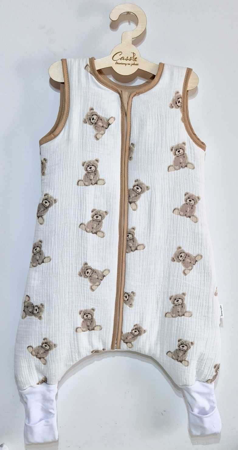 MUŚLINOWY Śpiworek z nogawkami standard 1,6 tog 92-98- W Misie Premium