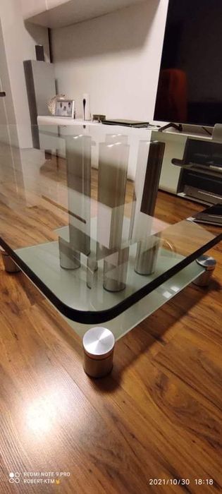Szklana ława, stół, szkło hartowane duża kwadratowy blat stan idealny!