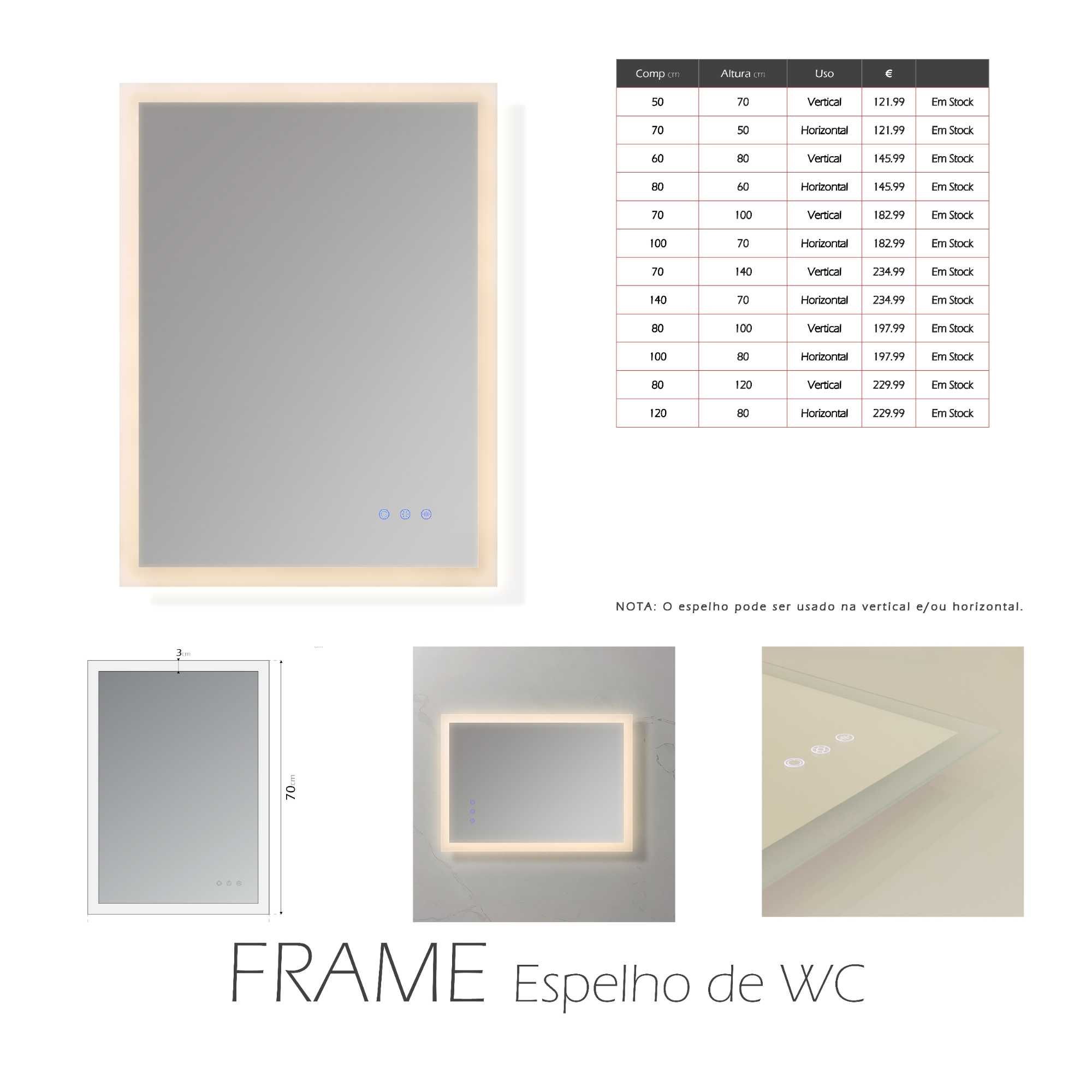 Espelhos de Casa de Banho com Luz LED Regulável (Vários Modelos)