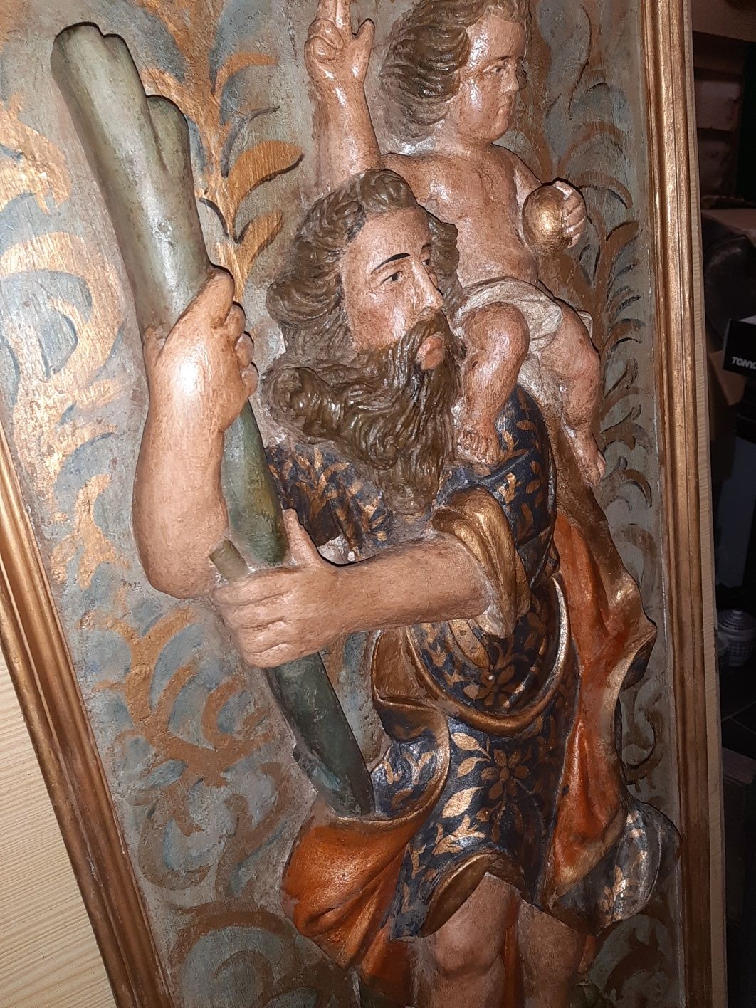 São Cristóvão em madeira Arte Sacra