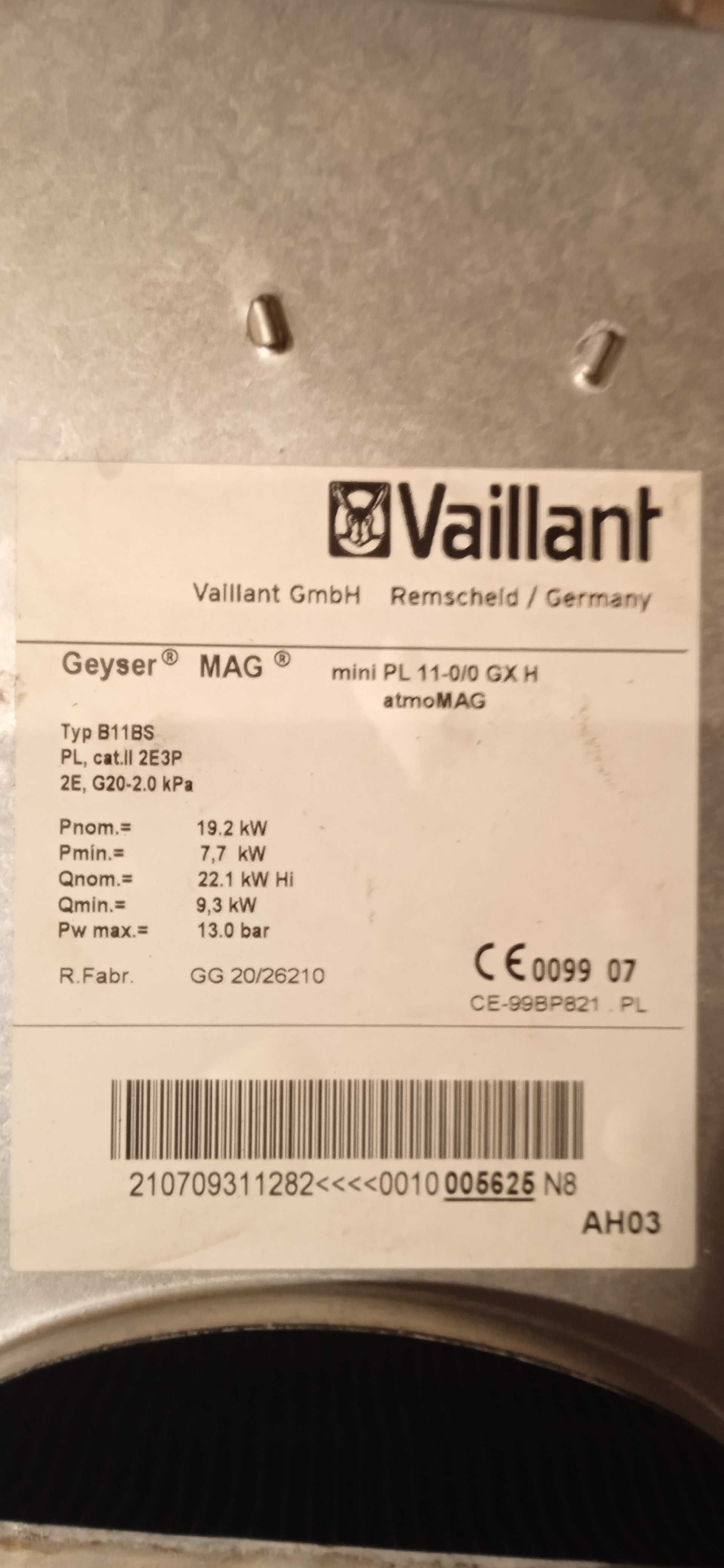 Gazowy podgrzewacz wody Vaillant typ atmomag mini PL 11-0/0 GX H