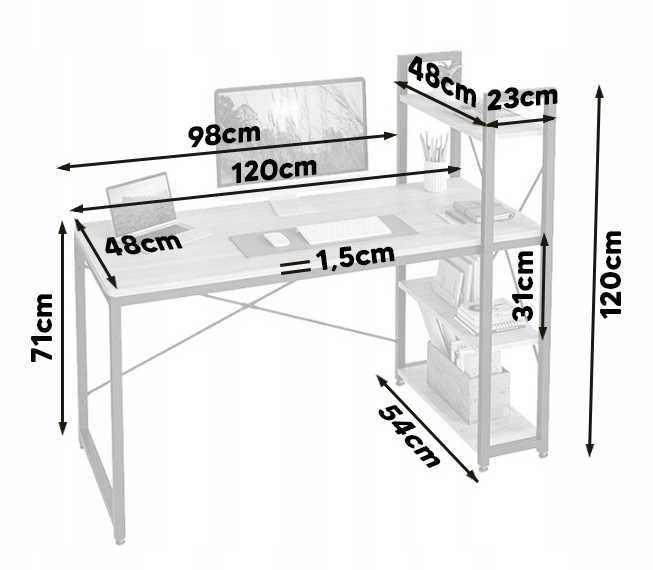Nowe Biurko Komputerowe Loft Regał Gamingowe 71x54x120cm Dąb do Pokoju