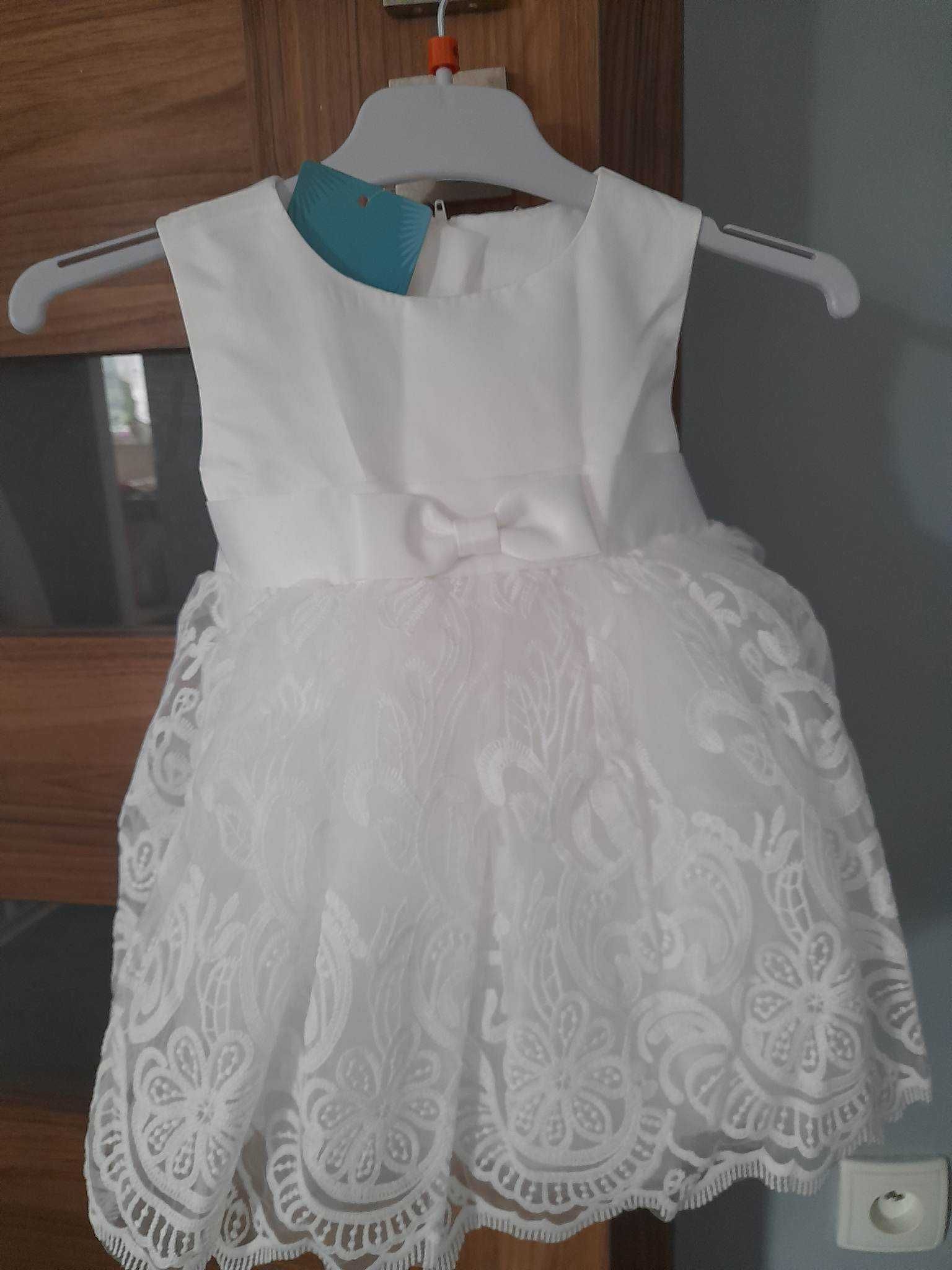 nowa sukienka biała na chrzest dla dziewczynki 6-9 miesięcy 68-74cm