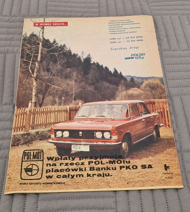 Oryginalny plakat reklama Polski Fiat 125p Pol-Mot 1975