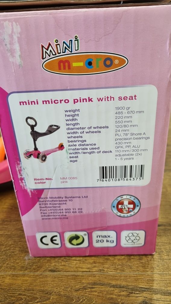 Самокат mini micro pink with seat
