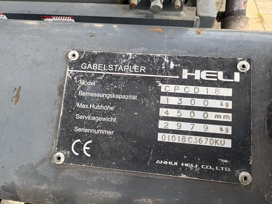 Wózek widłowy HELI CPCD18 – 1,3 t / 4,5 m – sprawny, gotowy do pracy