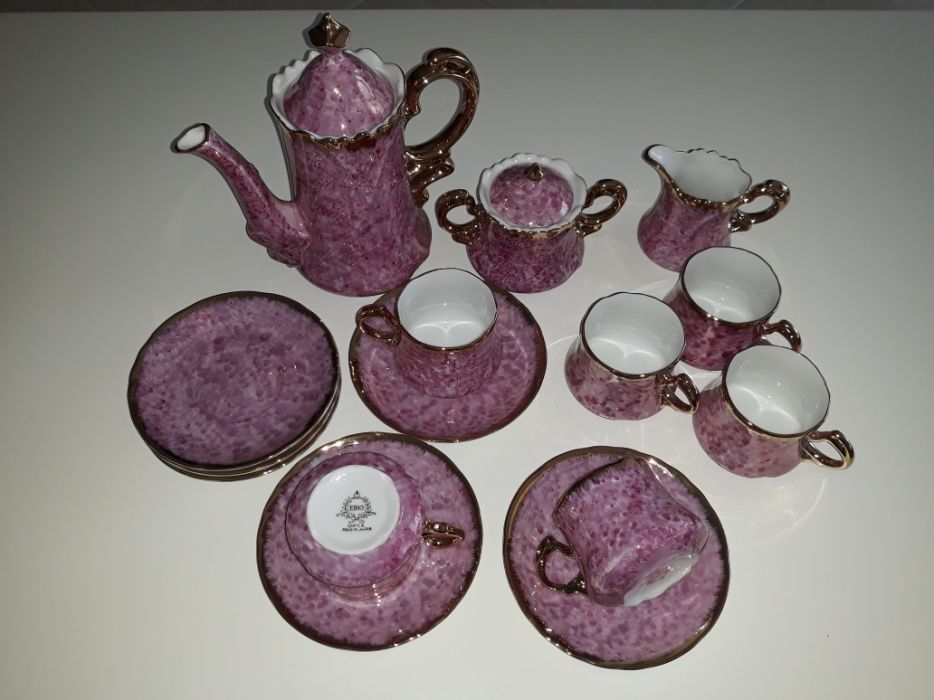 Serviço café chá porcelana chinesa rosa esmaltado