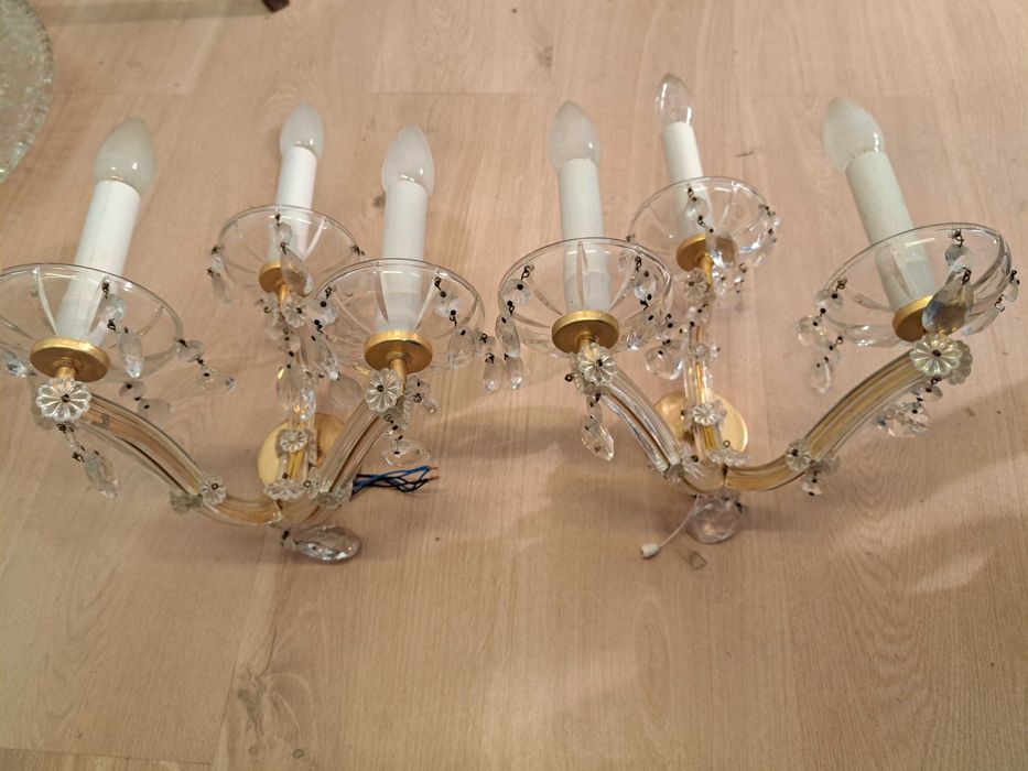 Kinkiet mosiężny kryształowy Maria Teresa 3-ramienny okrągły szyld