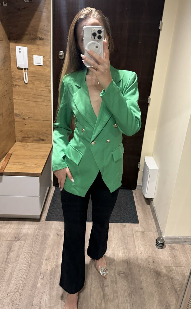 Zielona elegancka marynarka żakiet S butik smart casual