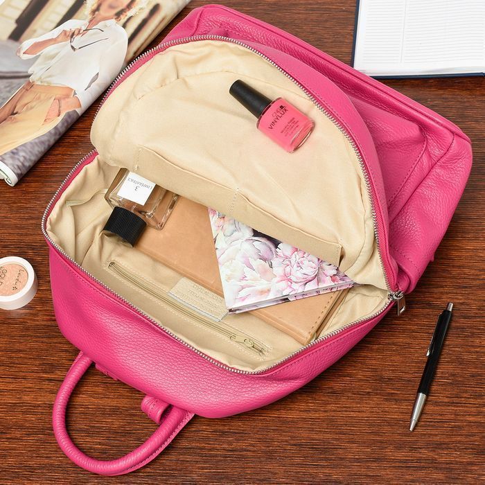 Skórzany plecak A4 duży pojemny do szkoły włoski  fuksjowy P16 fuchsia