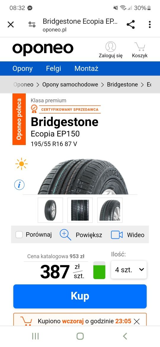 Opony letnie Bridgestone 195/55R 16