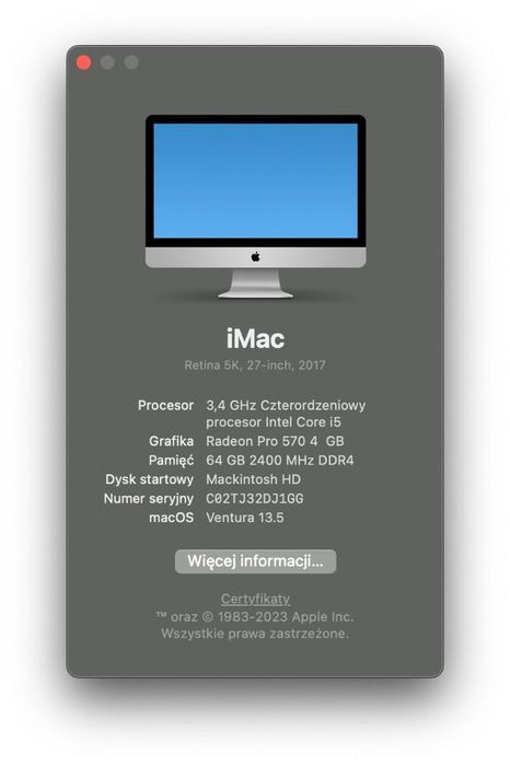 Apple iMac Retina 5K 27" 2017 3.4GHz/64GB/2TB SSD