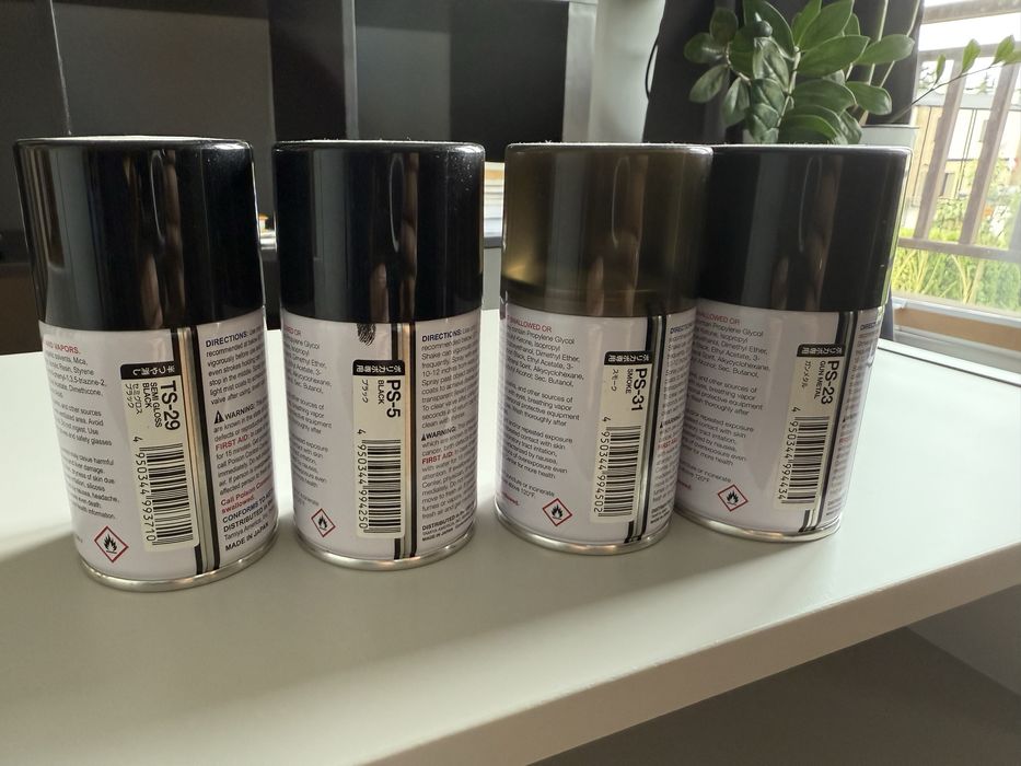 Farby w sprayu Tamiya TS-29 PS-5 PS-31 PS-23