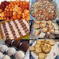 Rissois, croquetes, pizzas, pães recheados, brigadeiros, folhados