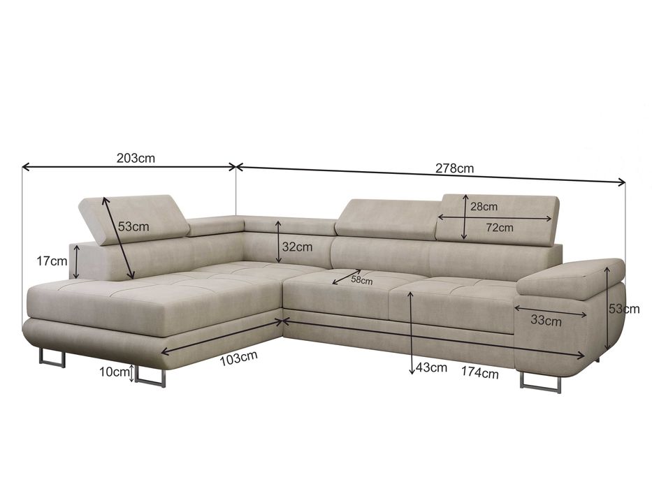 Narożnik Sofa Anton L funkcja spania delfin Cosmic 3 sprezyna falista