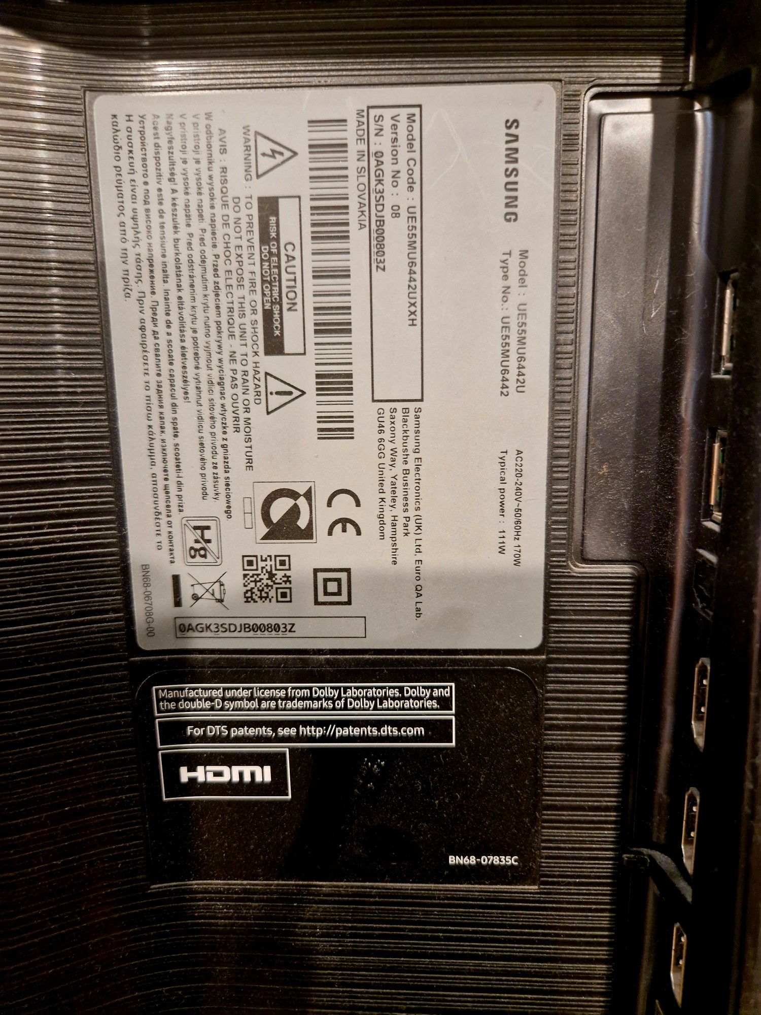 Uszkodzony TV 55 SAMSUNG