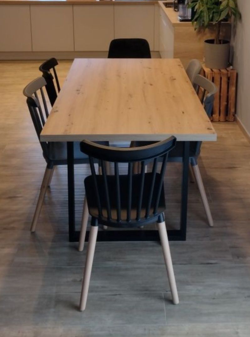 Stół drewniany blat, metalowe nogi 90x160.