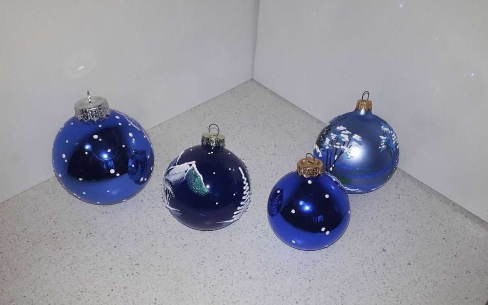 Кулі новорічні сині з об'ємним сніжним малюнком. Кулі на ялинку.