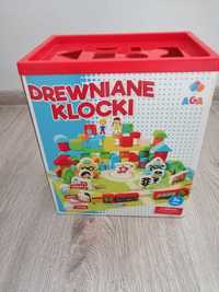 Drewniane KLOCKI + PUZZLE w pudełku sorter