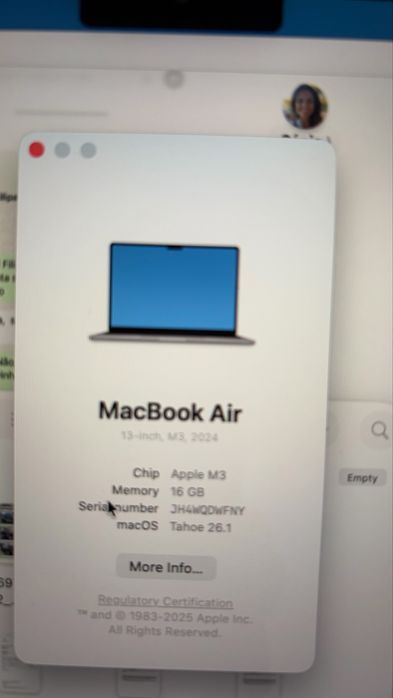 MacBook Air 13.6” 2024 M3, 16GB, 512GB