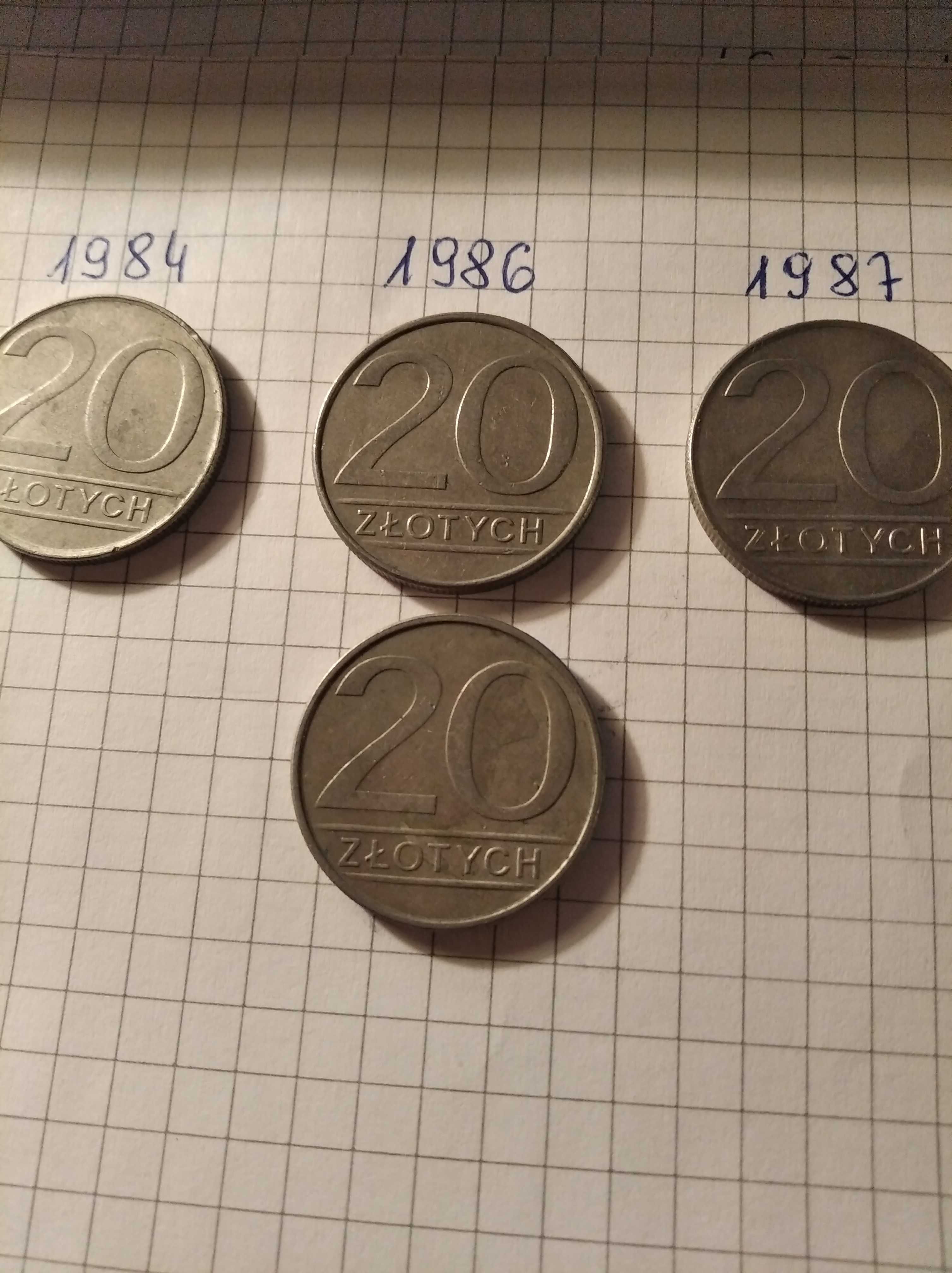 Monety 20 zł + 100 zł Razem 10 sztuk lata PRL 1984/1990