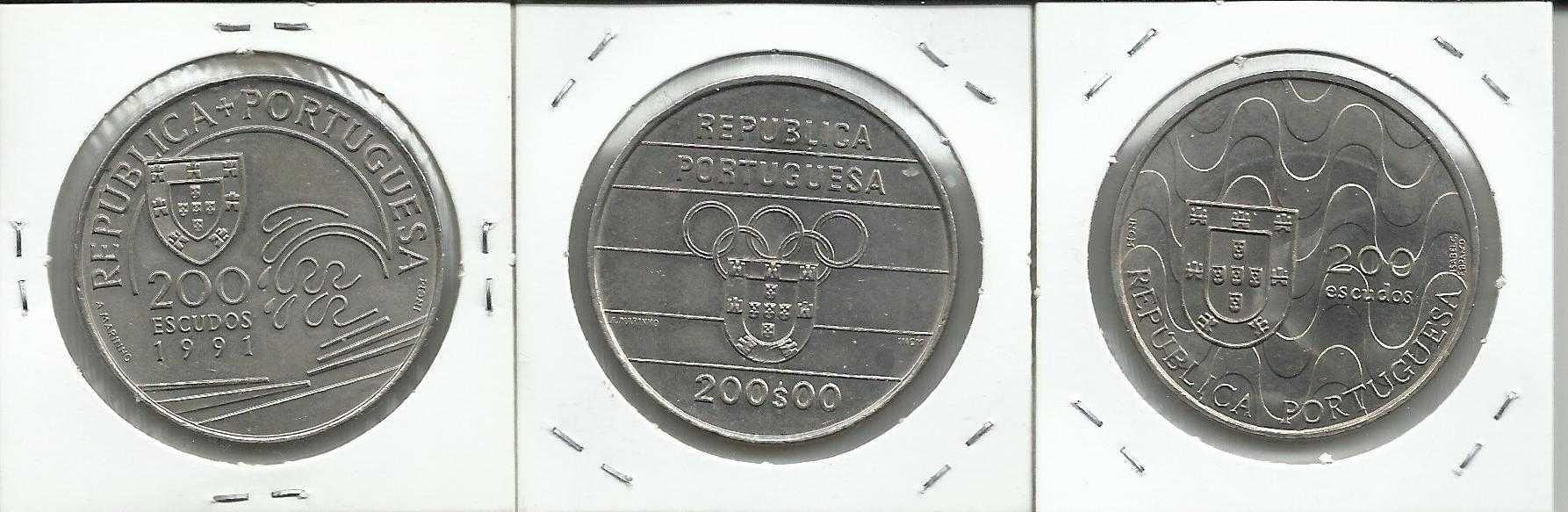 9 moedas portuguesas comemorativas de 200$00 em Cupro-Níquel