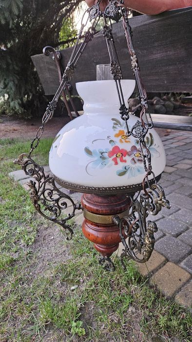 Żyrandol lampa mosieżna vintage holenderska antyczna naftowa