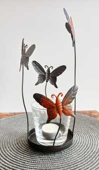 Świecznik metalowy, motyle, na tealight lub dużą świecę