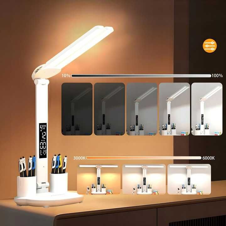Podwójna lampka biurkowa led z wyświetlaczem organizer temp data 6w1