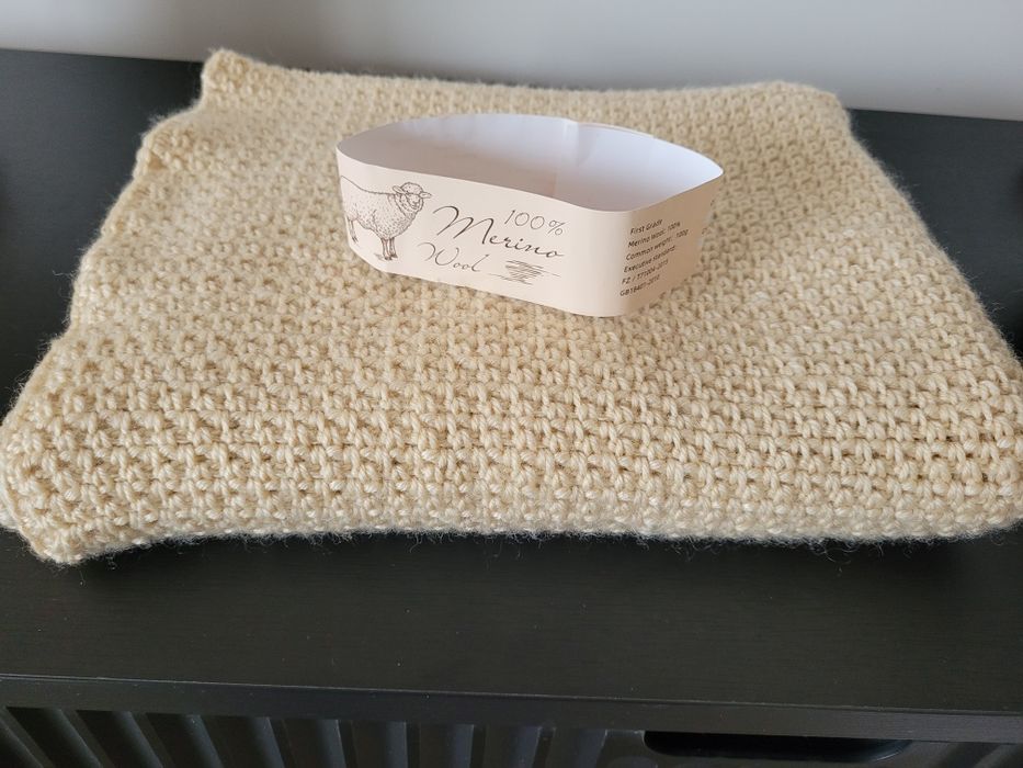 Kocyk merino ręcznie robiony beżowy