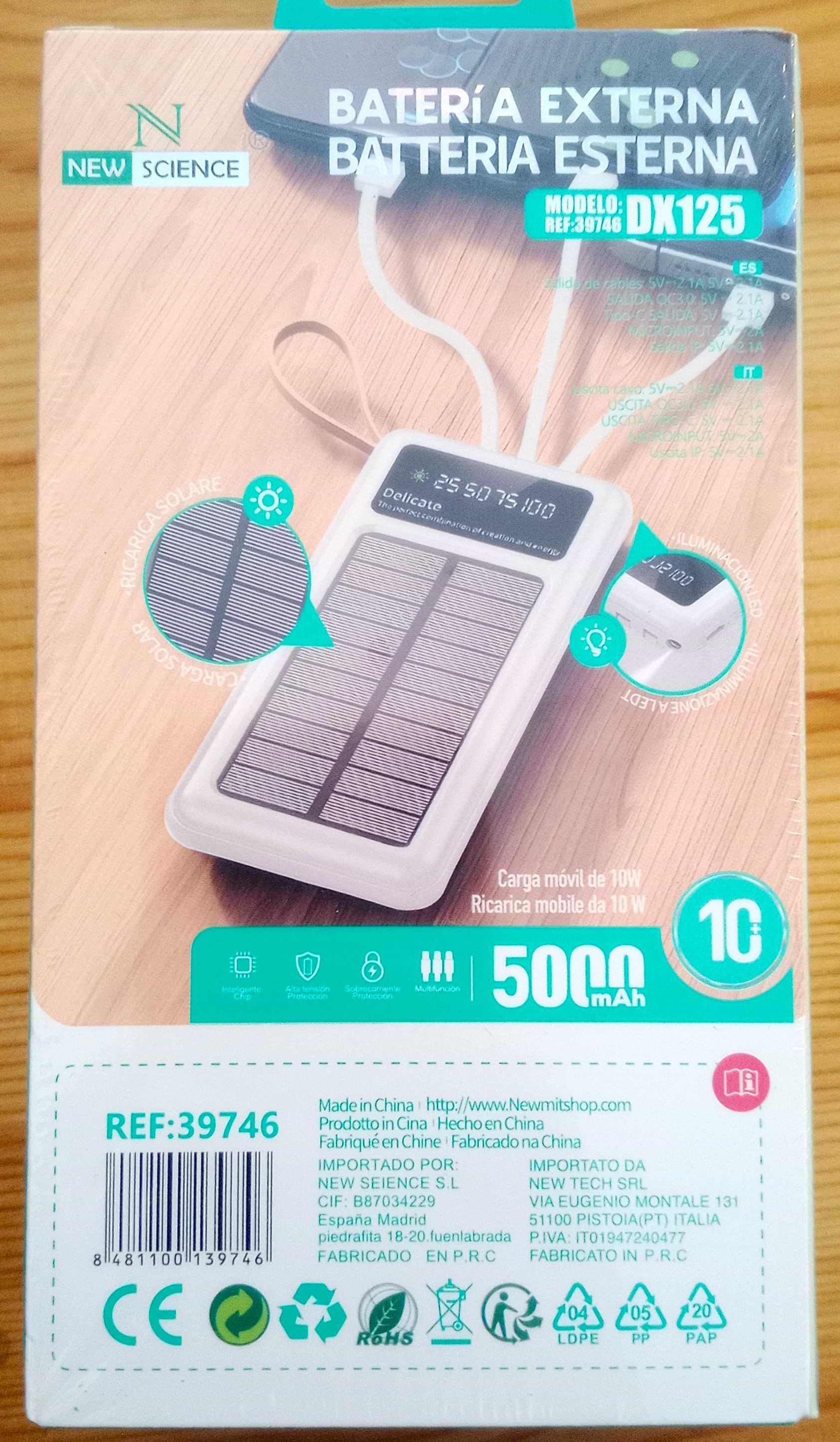 Power bank Solar 5000 mAh usb, micro usb, type-c, lightning