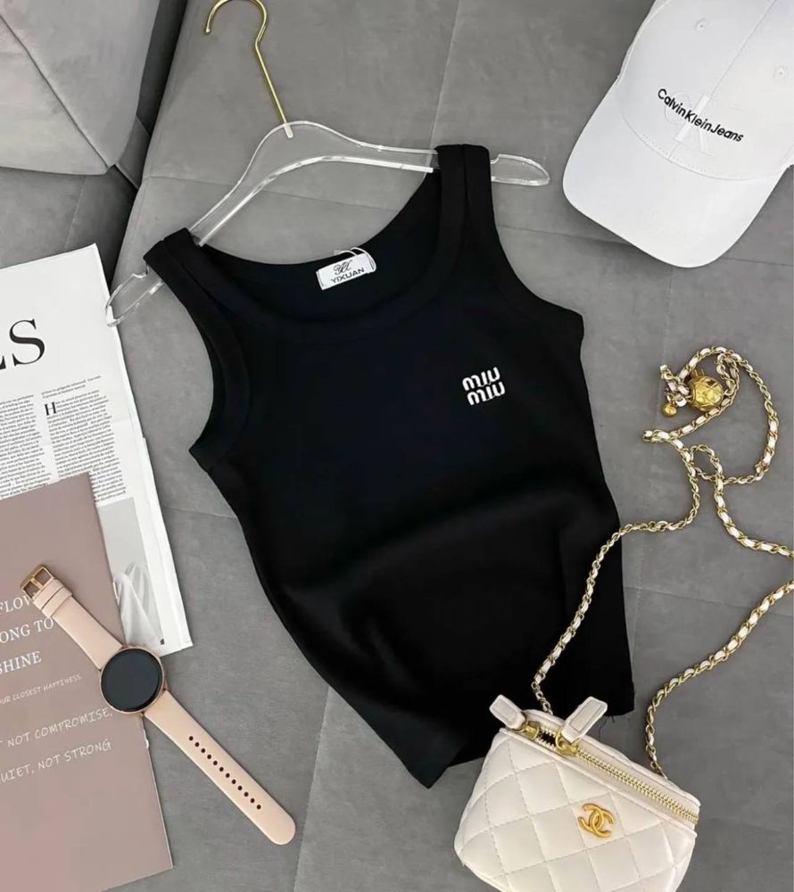 ‼️топ продажів‼️ жіноча майка miu miu туреччина, в рубчик