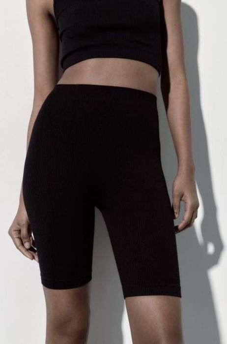 Спортивные шорты велосипедки черные рубчик zara
