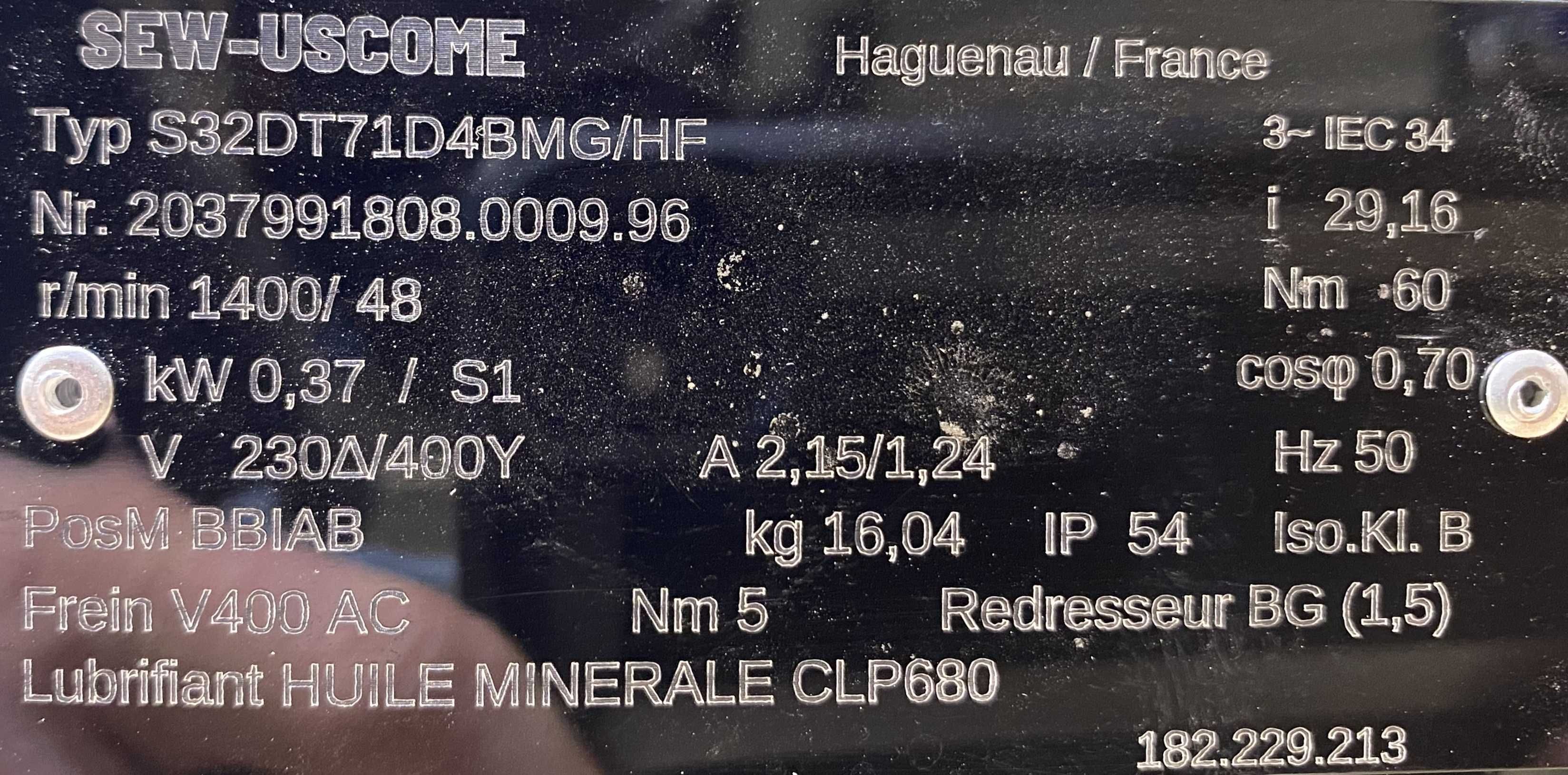 motoreduktor / przekładnia 0,37kW 48obr. 3fazowy HAMULEC SEW