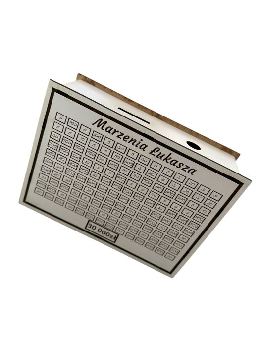 Skarbonka wykreslana dowlony grawer 30 000 zł prezent upominek biała