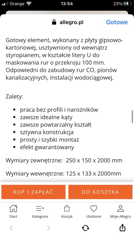 Maskownica do rur Knauf 150 x 2000 mm płyta karton gips