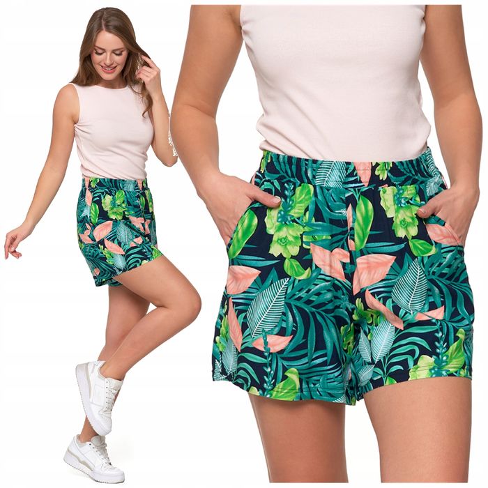 Damskie Szorty Wzór Guma W Pasie Wiskoza Klasyczne Przewiewne Moraj Xl