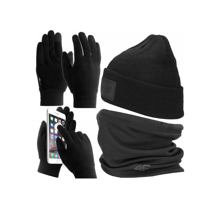 KOMPLET 4F MĘSKA czapka zimowa rękawiczki komin