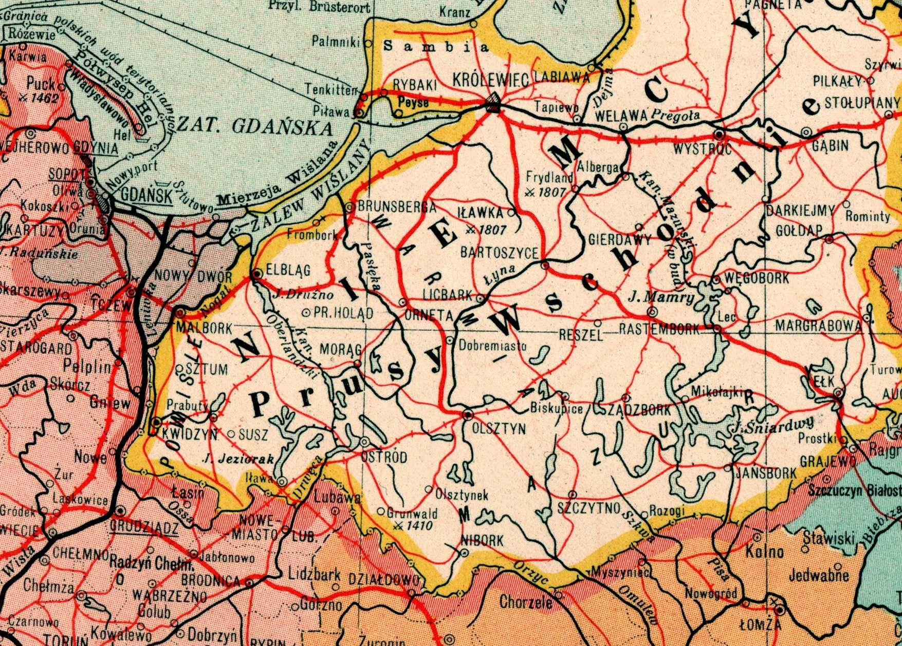 Mapa: Polska II Rzeczpospolita 1939 r. Płótno na blejtramie 50x40 cm.