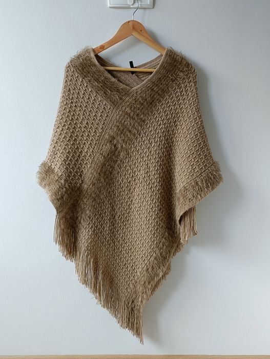 Ponczo damskie narzutka peleryna boho na jesień jesienna na zimę