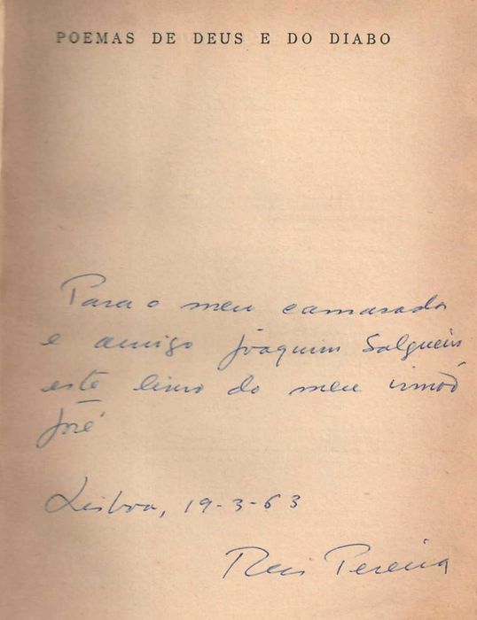 JOSÉ RÉGIO «Poemas de Deus e do Diabo» com curiosa dedicatória de 1963