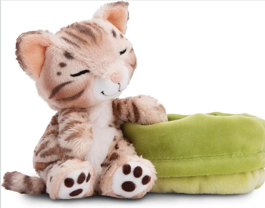 Плюшевая игрушка NICI Бенгальский кот 12 см, спит в корзине . Новый.