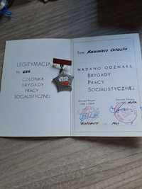 Legitymacja z odznaka brygada pracy socjalistycznej prl