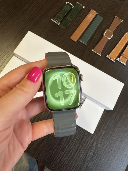Apple Watch 7, 45mm Stainless Steel Silver+шкіряні ремінці