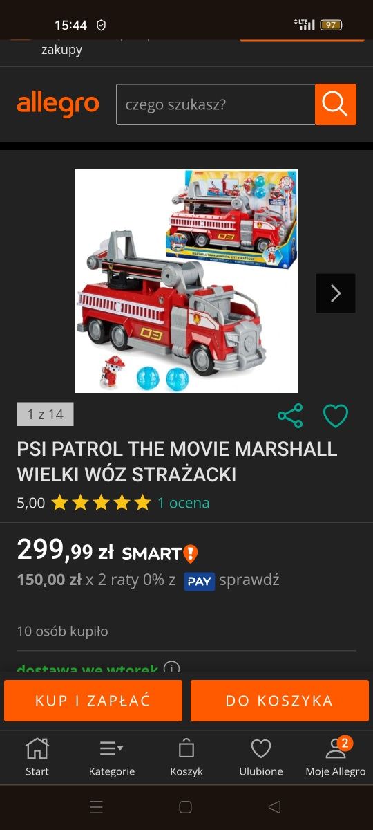Psi Patrol The Movie Wóz strażacki + figurka Marshalla