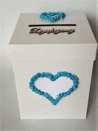 PK7H * Ślubne pudełko na koperty od gości z niebieskimi różyczkami