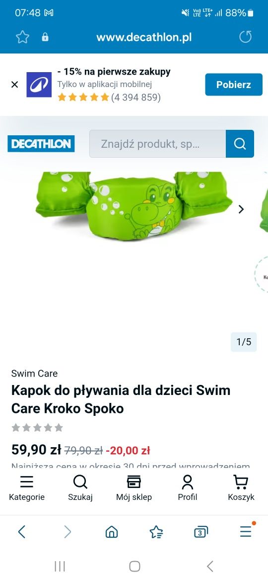 Kapok do pływania 15-18 kg- 2/3 lata care kroko spoko