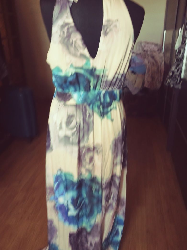 Sukienka kwiaty lato 38 H&M dluga szelki