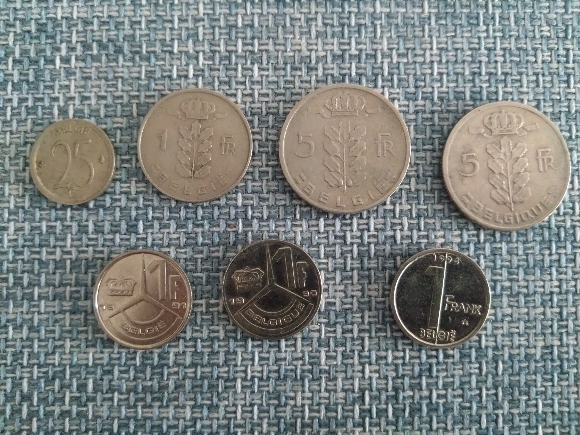 Belgia zestaw 7 monet. Każda inna